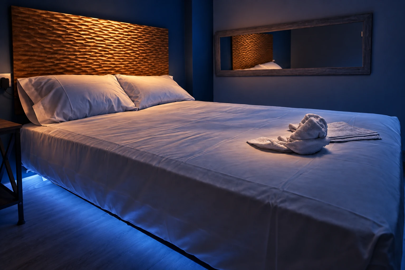 Sala privada de Auren BCN con ambiente azul y ámbar